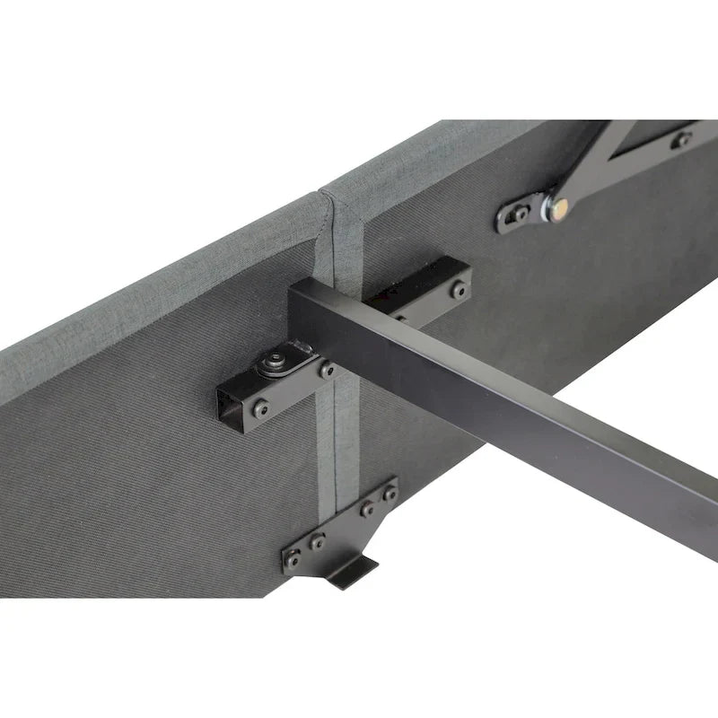 Lit plateforme en métal gris clair Queen Size avec rangement à vérins à gaz, tête de lit à oreilles et ports USB