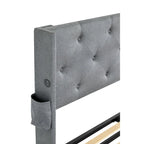 Lit plateforme en métal gris clair Queen Size avec rangement à vérins à gaz, tête de lit à oreilles et ports USB