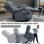 Fauteuil inclinable releveur électrique en chenille bleue avec massage vibrant à 8 points, chauffage lombaire, ports USB et Type-C, porte-gobelets