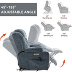 Fauteuil inclinable releveur électrique en chenille bleue avec massage vibrant à 8 points, chauffage lombaire, ports USB et Type-C, porte-gobelets