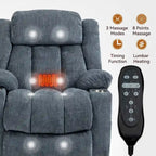 Fauteuil inclinable releveur électrique en chenille bleue avec massage vibrant à 8 points, chauffage lombaire, ports USB et Type-C, porte-gobelets