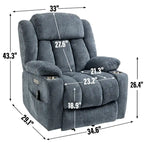 Fauteuil inclinable releveur électrique en chenille bleue avec massage vibrant à 8 points, chauffage lombaire, ports USB et Type-C, porte-gobelets