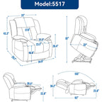 Fauteuil inclinable releveur électrique en chenille bleue avec massage vibrant à 8 points, chauffage lombaire, ports USB et Type-C, porte-gobelets