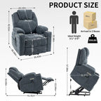 Fauteuil inclinable électrique bleu avec massage 8 points, soutien lombaire chauffant, deux ports USB et porte-gobelets en acier inoxydable