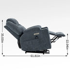 Fauteuil inclinable électrique bleu avec massage 8 points, soutien lombaire chauffant, deux ports USB et porte-gobelets en acier inoxydable
