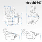 Fauteuil inclinable électrique bleu avec massage 8 points, soutien lombaire chauffant, deux ports USB et porte-gobelets en acier inoxydable