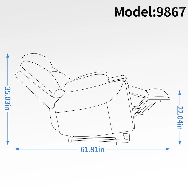 Fauteuil inclinable électrique bleu avec massage 8 points, soutien lombaire chauffant, deux ports USB et porte-gobelets en acier inoxydable