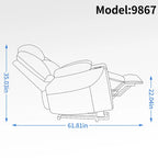 Fauteuil inclinable électrique bleu avec massage 8 points, soutien lombaire chauffant, deux ports USB et porte-gobelets en acier inoxydable
