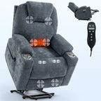 Fauteuil inclinable électrique bleu avec massage 8 points, soutien lombaire chauffant, deux ports USB et porte-gobelets en acier inoxydable
