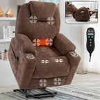 Fauteuil inclinable électrique bleu avec massage 8 points, soutien lombaire chauffant, deux ports USB et porte-gobelets en acier inoxydable