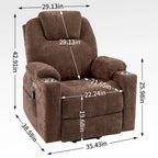 Fauteuil inclinable électrique bleu avec massage 8 points, soutien lombaire chauffant, deux ports USB et porte-gobelets en acier inoxydable