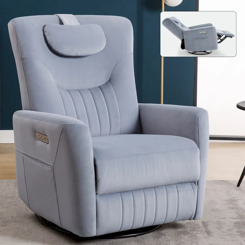Fauteuil inclinable, pivotant et à bascule électrique avec soutien lombaire et cervical, ports de chargement USB et USB-C