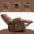 Fauteuil inclinable électrique bleu avec chauffage, massage, options d'inclinaison infinies, ports USB et poches latérales