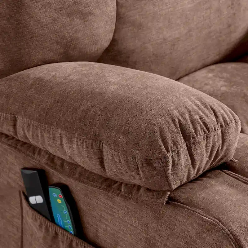 Fauteuil inclinable électrique bleu avec chauffage, massage, options d'inclinaison infinies, ports USB et poches latérales