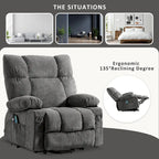 Fauteuil inclinable électrique bleu avec chauffage, massage, options d'inclinaison infinies, ports USB et poches latérales