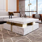 Table basse de rangement carrée noire/blanche avec 4 tiroirs, 110 cm