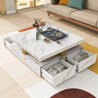 Table basse de rangement carrée noire/blanche avec 4 tiroirs, 110 cm