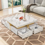 Table basse de rangement carrée noire/blanche avec 4 tiroirs, 110 cm