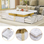 Table basse de rangement carrée noire/blanche avec 4 tiroirs, 110 cm