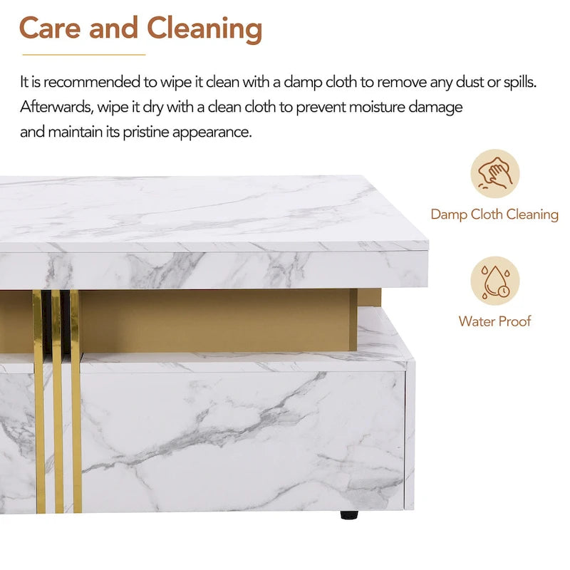 Table basse de rangement carrée noire/blanche avec 4 tiroirs, 110 cm