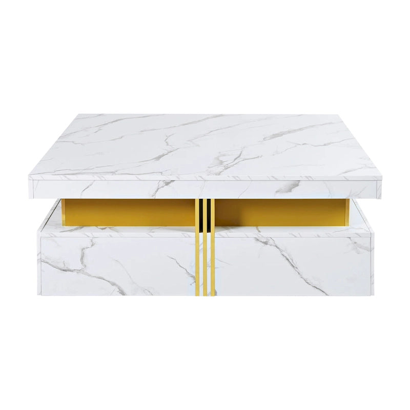 Table basse de rangement carrée noire/blanche avec 4 tiroirs, 110 cm