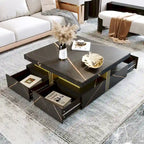 Table basse de rangement carrée noire/blanche avec 4 tiroirs, 110 cm