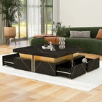 Table basse de rangement carrée noire/blanche avec 4 tiroirs, 110 cm