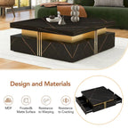 Table basse de rangement carrée noire/blanche avec 4 tiroirs, 110 cm