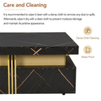 Table basse de rangement carrée noire/blanche avec 4 tiroirs, 110 cm