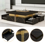 Table basse de rangement carrée noire/blanche avec 4 tiroirs, 110 cm