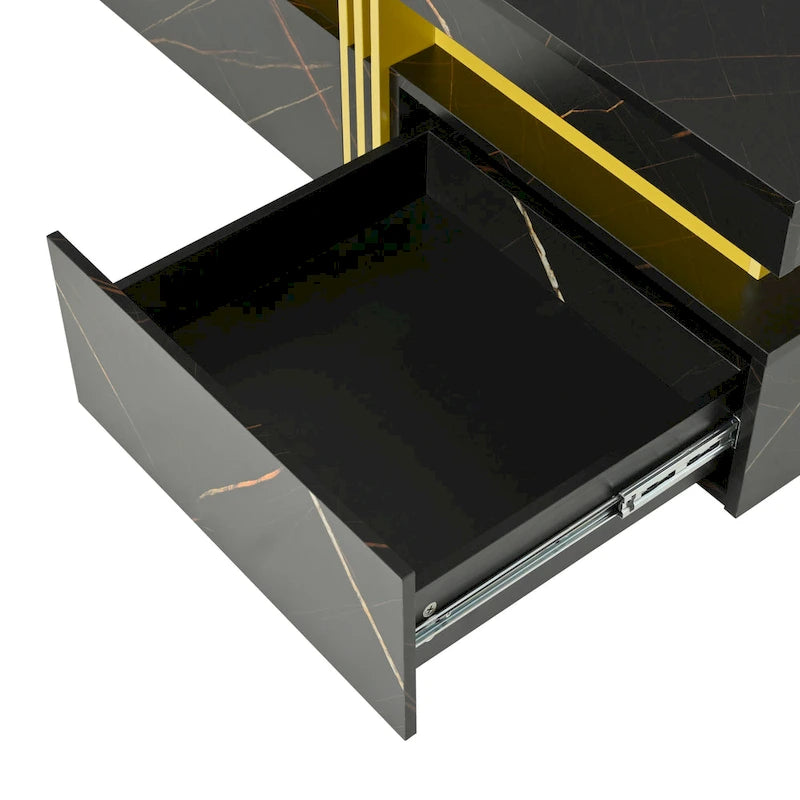 Table basse de rangement carrée noire/blanche avec 4 tiroirs, 110 cm