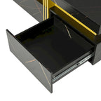 Table basse de rangement carrée noire/blanche avec 4 tiroirs, 110 cm