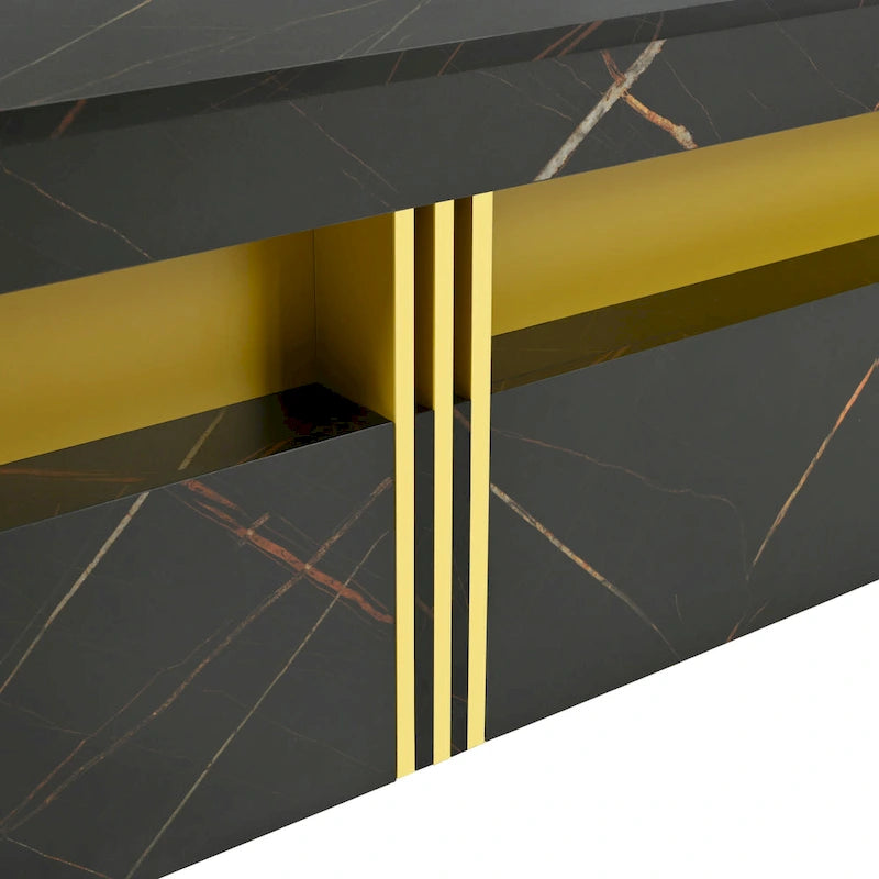 Table basse de rangement carrée noire/blanche avec 4 tiroirs, 110 cm