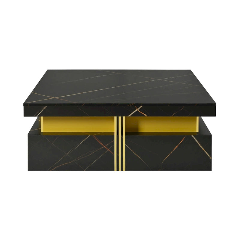 Table basse de rangement carrée noire/blanche avec 4 tiroirs, 110 cm