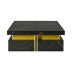 Table basse de rangement carrée noire/blanche avec 4 tiroirs, 110 cm