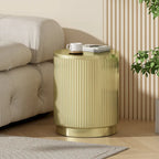 15 Modern Round Side Table with Vertical Stripes and Iron Frame for Living Room or Bedroom