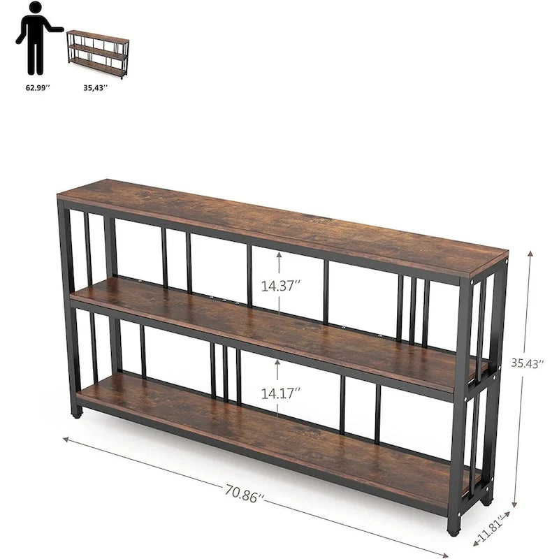 Table console/canapé industrielle à 3 niveaux 178 cm, marron/gris/blanc et marron