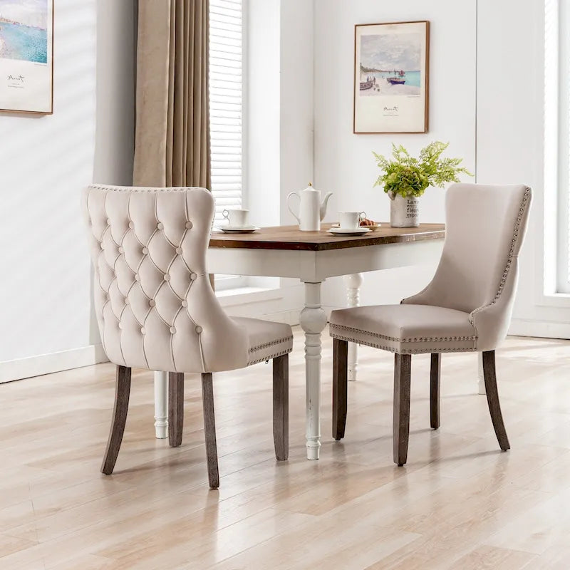 Chaise de salle à manger à dossier haut en velours beige/doré/gris/bleu, 1 personne