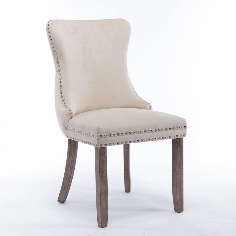 Chaise de salle à manger à dossier haut en velours beige/doré/gris/bleu, 1 personne