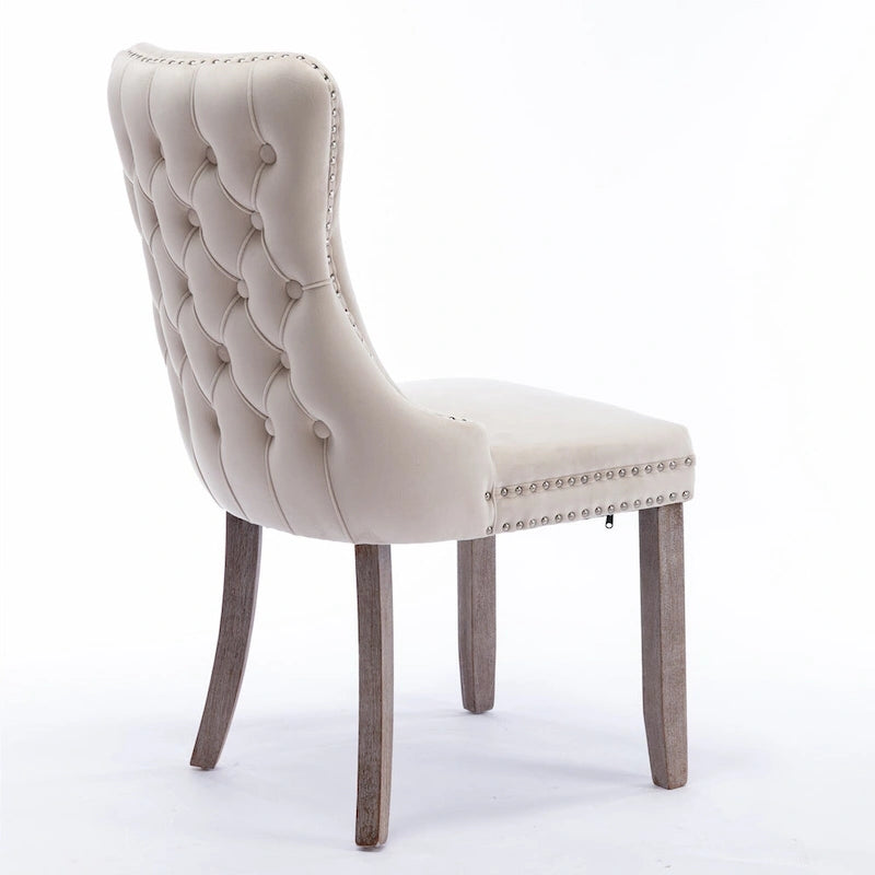 Chaise de salle à manger à dossier haut en velours beige/doré/gris/bleu, 1 personne