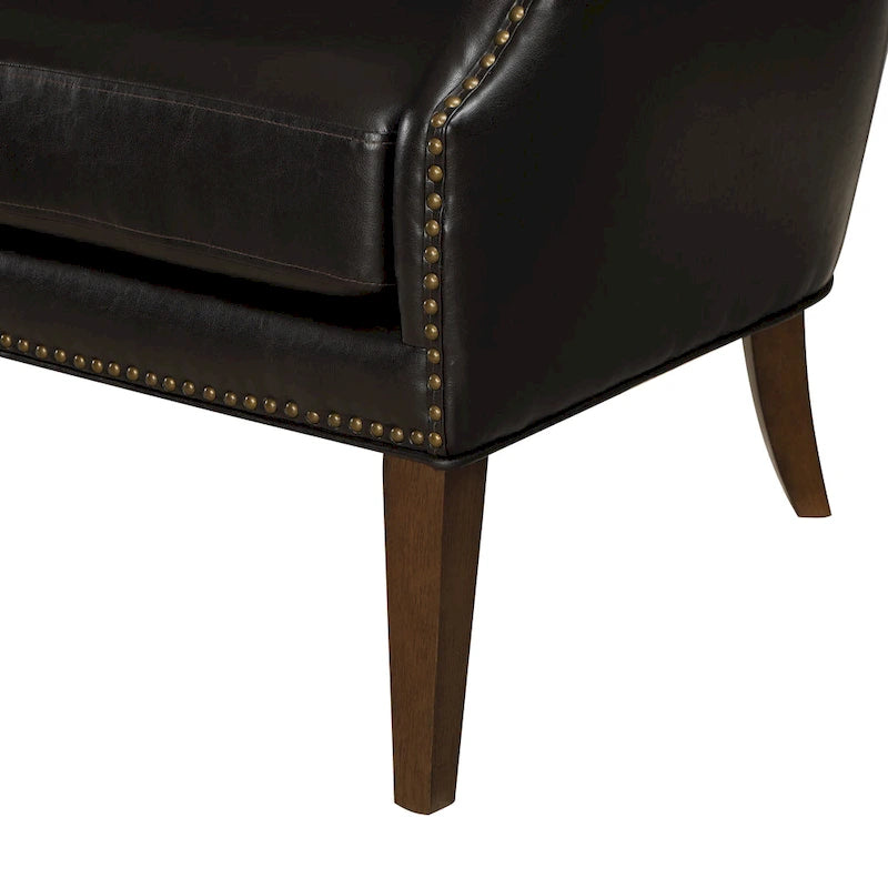 Fauteuil d'appoint haut de gamme en similicuir bleu nuit / marron selle / marron foncé, 1 personne