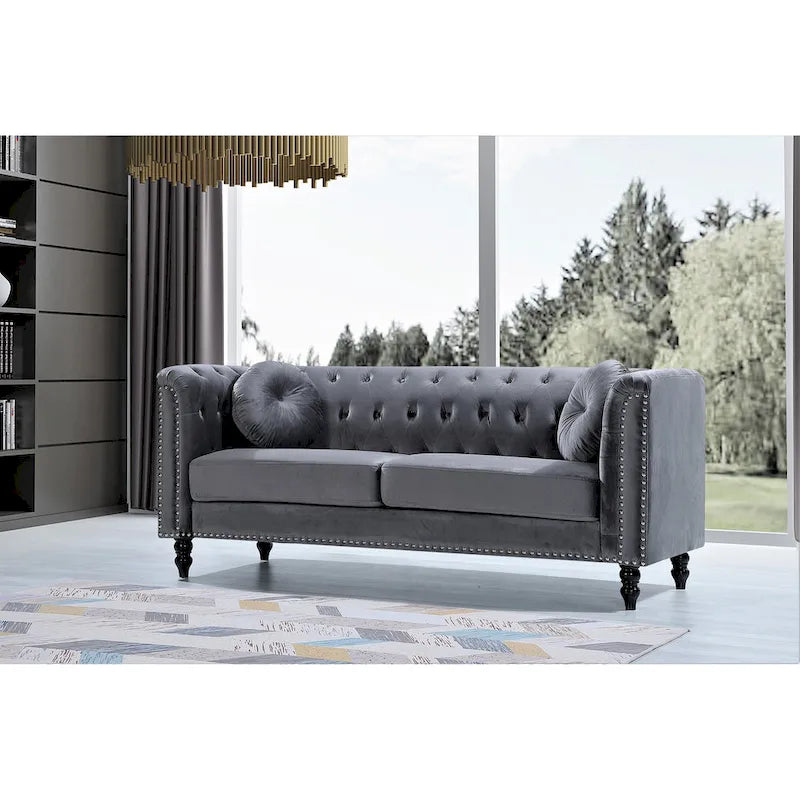  Vivian Classic Velvet Kittleson Nailhead Chesterfield Sofa