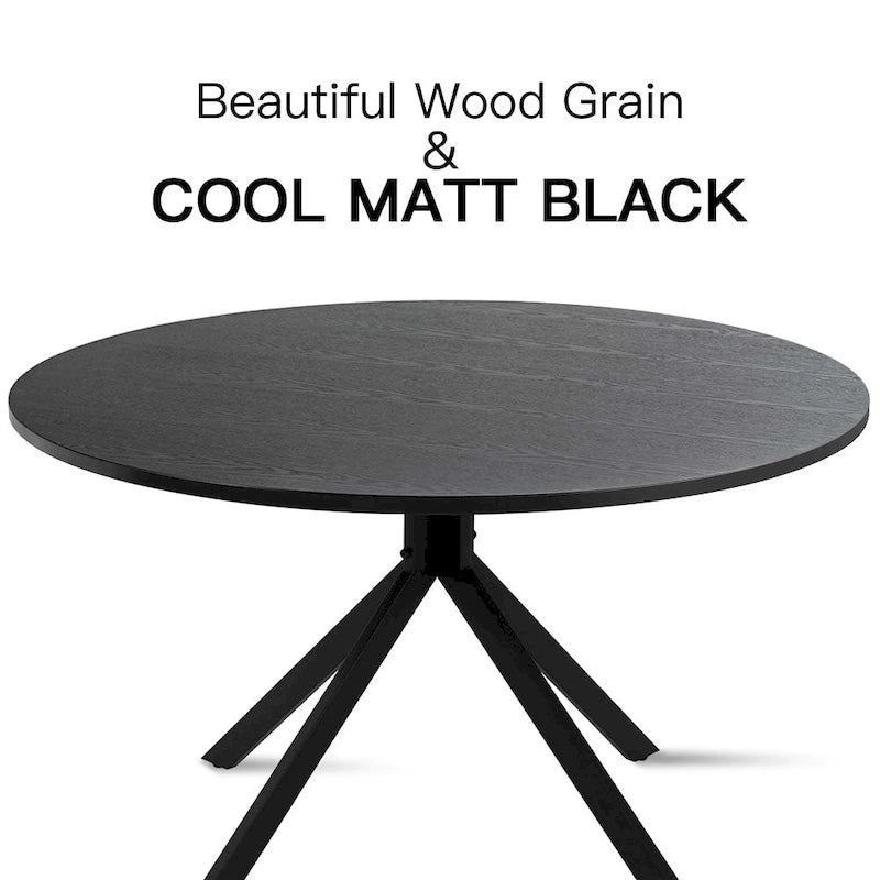 Table à manger ronde noire, 109 cm de diamètre, 4-5 places