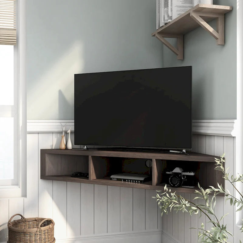 Meuble TV d'angle mural à 3 étagères de 47 pouces, style transitionnel