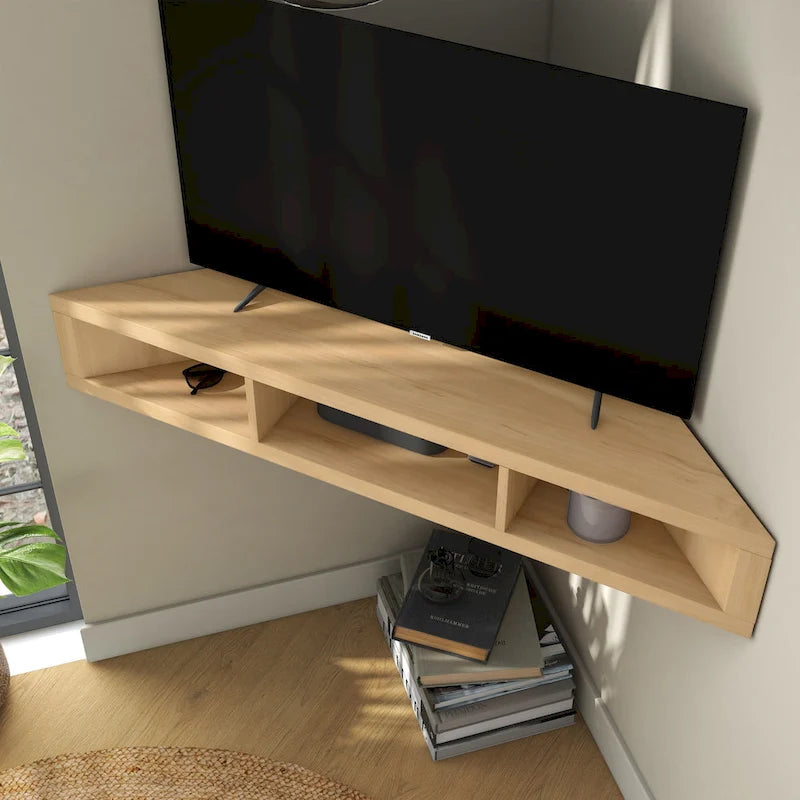 Meuble TV d'angle mural à 3 étagères de 47 pouces, style transitionnel
