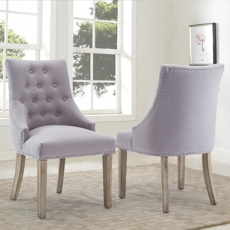 Chaise de salle à manger d'appoint capitonnée du milieu du siècle avec garniture cloutée, lot de 2
