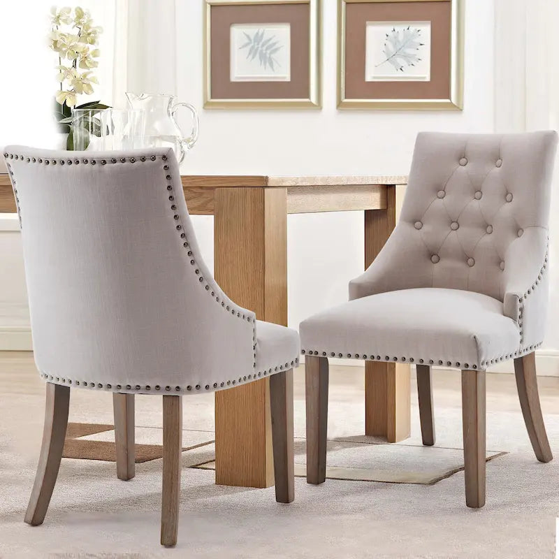 Chaise de salle à manger d'appoint capitonnée du milieu du siècle avec garniture cloutée, lot de 2