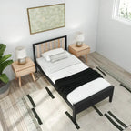 Lit simple scandinave en bois massif noir / noir et blond avec tête de lit à lattes