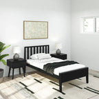 Lit simple scandinave en bois massif noir / noir et blond avec tête de lit à lattes