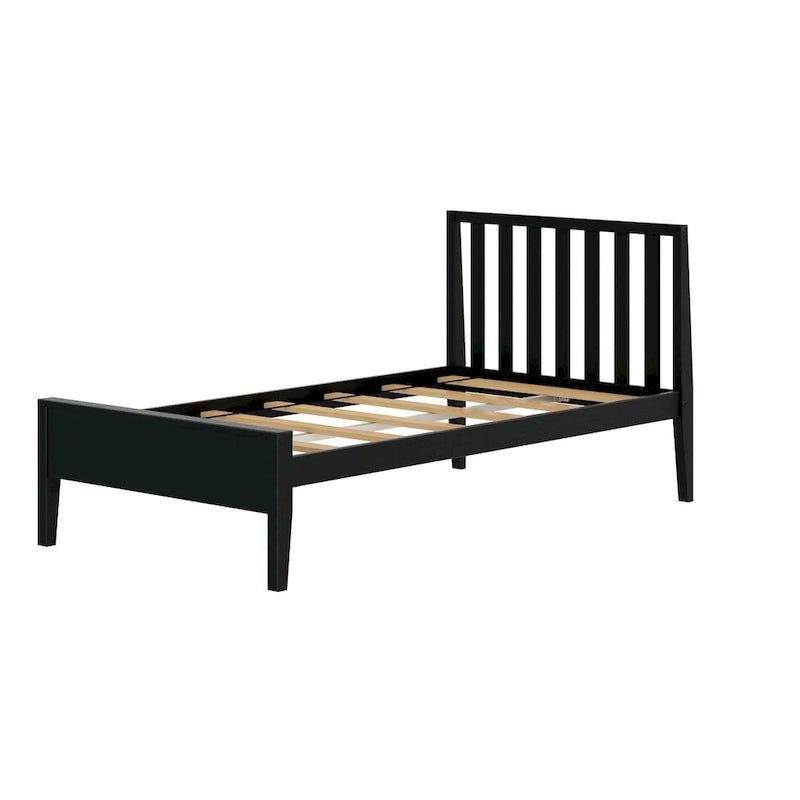 Lit simple scandinave en bois massif noir / noir et blond avec tête de lit à lattes
